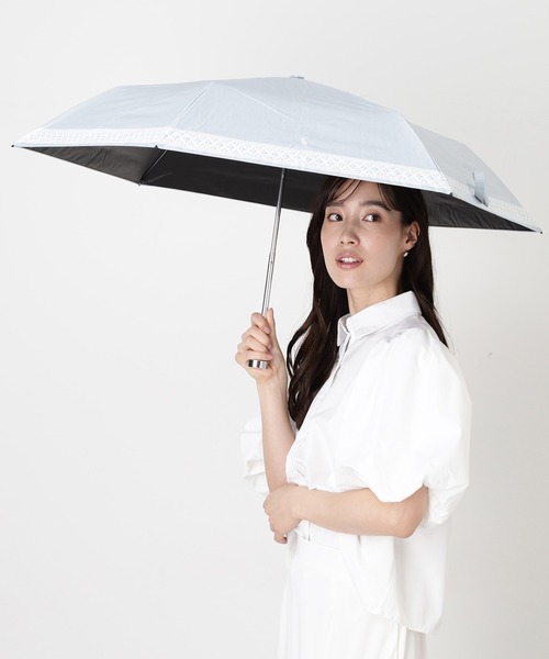 折りたたみ傘 「WEB限定」遮光100％ 晴雨兼用折りたたみ日傘 シャンブレー ”SUMMER WHITE レース” レディースの画像