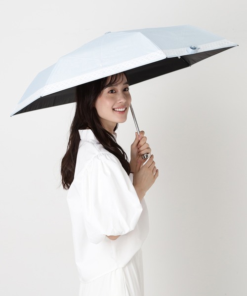 折りたたみ傘 「WEB限定」遮光100％ 晴雨兼用折りたたみ日傘 シャンブレー ”SUMMER WHITE レース” レディースの画像