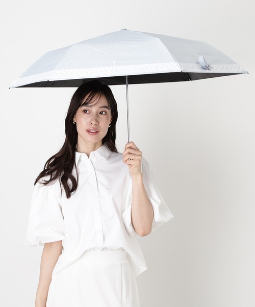 折りたたみ傘 「WEB限定」遮光100％ 晴雨兼用折りたたみ日傘 シャンブレー ”SUMMER WHITE レース” レディースの画像