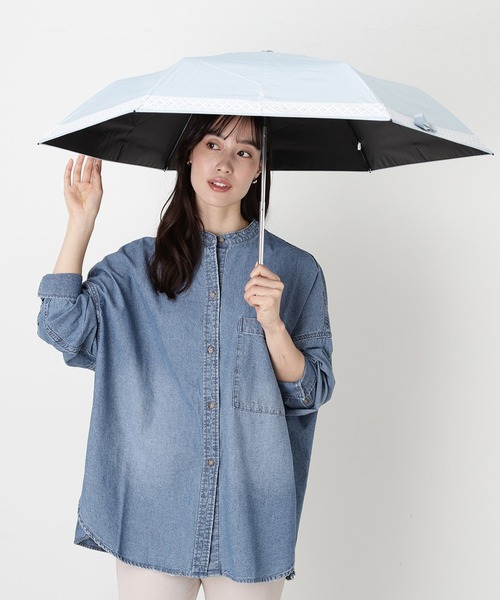 折りたたみ傘 「WEB限定」遮光100％ 晴雨兼用折りたたみ日傘 シャンブレー ”SUMMER WHITE レース” レディースの画像