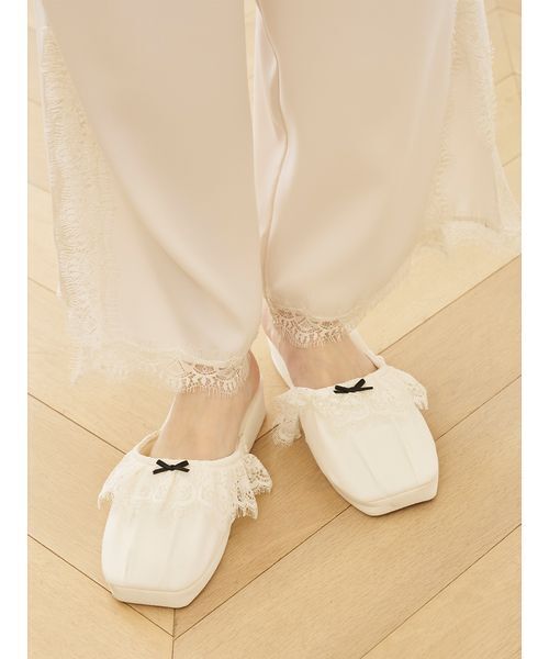SNIDEL HOME パジャマ ルームウェア サテンレースロングパンツ