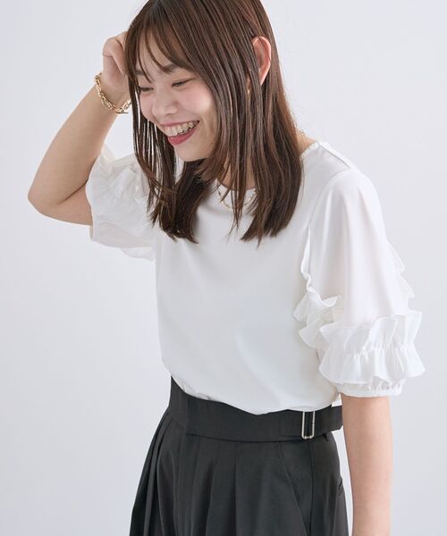 Green Parks（グリーンパークス） tシャツ 半袖 袖フリルプルオーバー