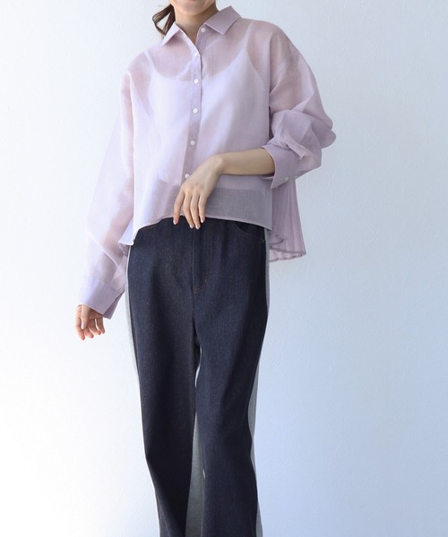 Jines（ジネス） ブラウス シャツ シアーリネンライクバックプリーツ
