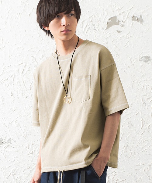 Tシャツ Tシャツ メンズ半袖配色ステッチビッグシルエットポケットtシャツ Zozotown Yahoo 店 通販 Yahoo ショッピング