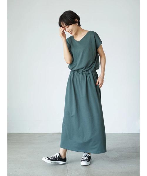 AMERICAN HOLIC ワンピース Vネックウエスト切り替えフレンチスリーブ 