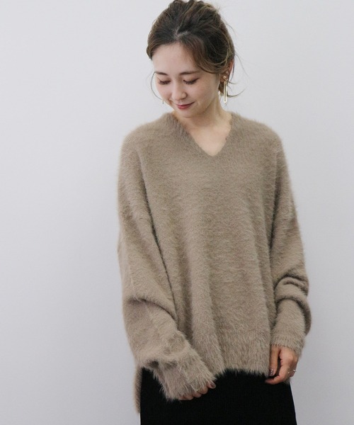 Unaca美品フワフワニット♡ Ada. ニット セーター ふんわりタッチ メランジが可愛い Vネック ゆる