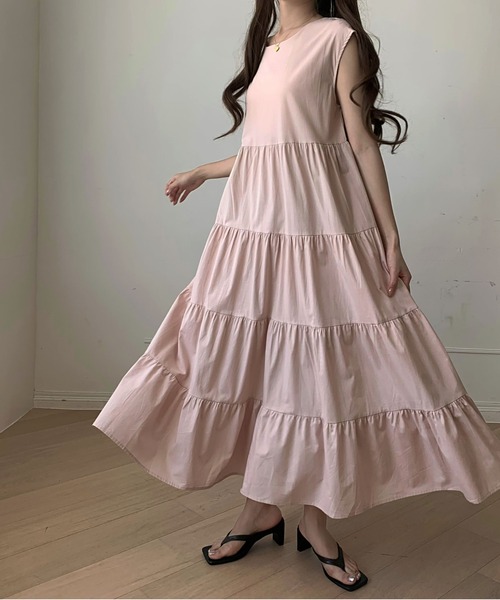 【emmi】ノースリーブ ティアード ロングワンピース emi+ ワンピース ノースリーブティアードロングワンピース : ZOZOTOWN