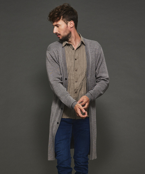 5351 POUR LES HOMMES カーディガン ウーステッド ニット ロング 
