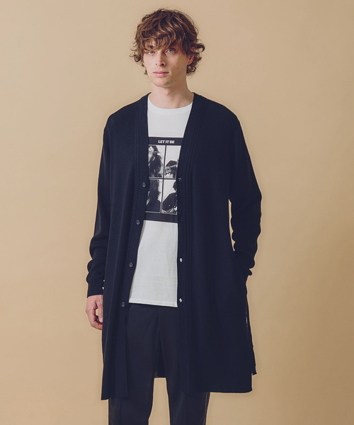 5351 POUR LES HOMMES ブラック ロングカーディガン 5351 POUR LES HOMMES カーディガン ウーステッド ニット ロング