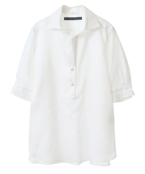 美品 マルティニーク パールボタン スキッパーシャツ チェック 洗える 黒 白 martinique(マルティニーク)｜パールボタンスキッパーシャツ
