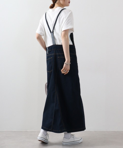 美品⭐︎ATON ネイビー ロングサロペットスカート atONE（アットワン） サロペット オーバーオール デニムマキシ丈
