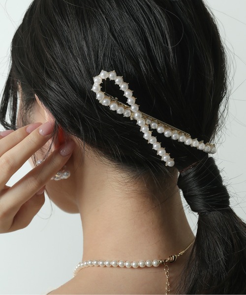 Kana ヘアクリップ ノット デザイン パール ビジュー ヘアクリップ