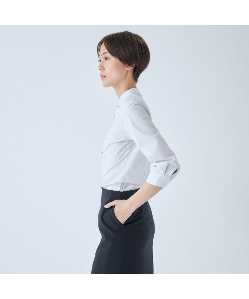 ブラウス シャツ 「形態安定」バンドカラー7分袖シャツ レディース SUIT SELECT ブラウス シャツ 「形態安定」バンドカラー7分袖