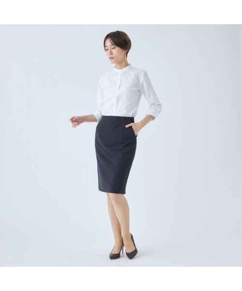 ブラウス シャツ 「形態安定」バンドカラー7分袖シャツ レディース SUIT SELECT ブラウス シャツ 「形態安定」バンドカラー7分袖