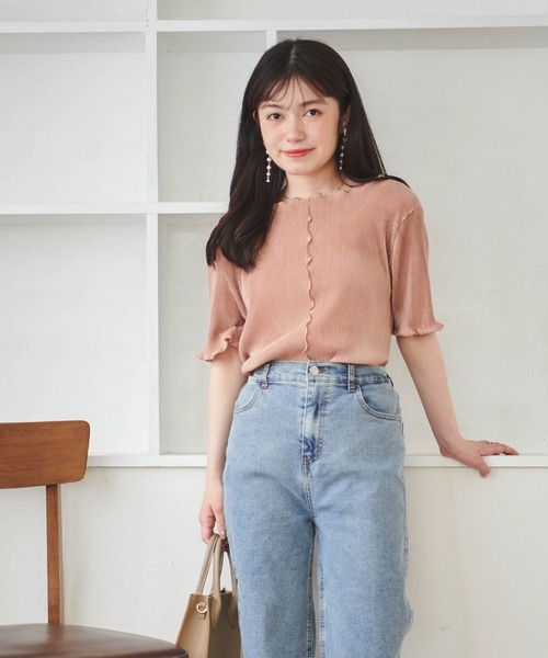 mil tシャツ シャイニープリーツメロウトップス レディース