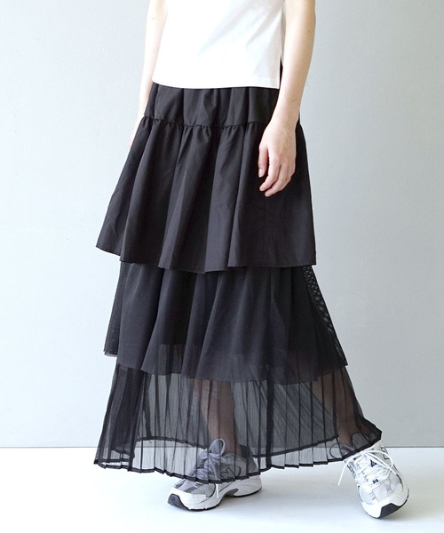 e-zakkamania stores スカート 異素材ミックス フリルティアード