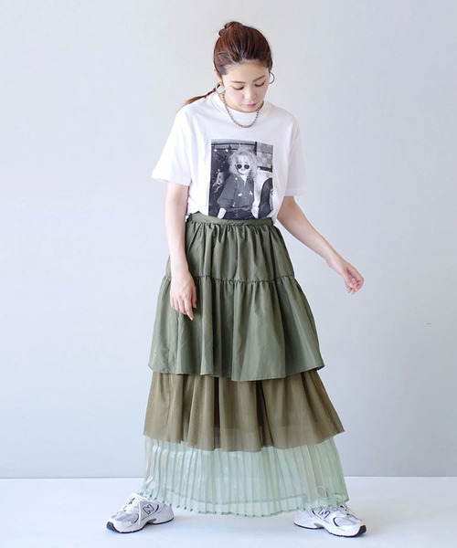 e-zakkamania stores スカート 異素材ミックス フリルティアード