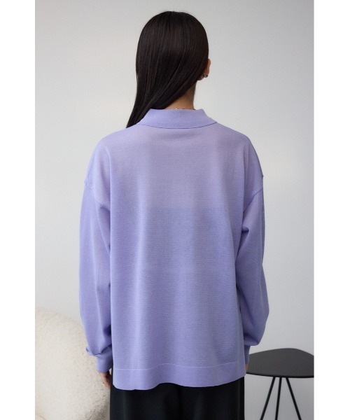 【美品】XLサイズ ウールニットカーディガン 紫 古着 襟 衿 AZUL BY MOUSSY（アズールバイマウジー） カーディガン 襟付きシアー