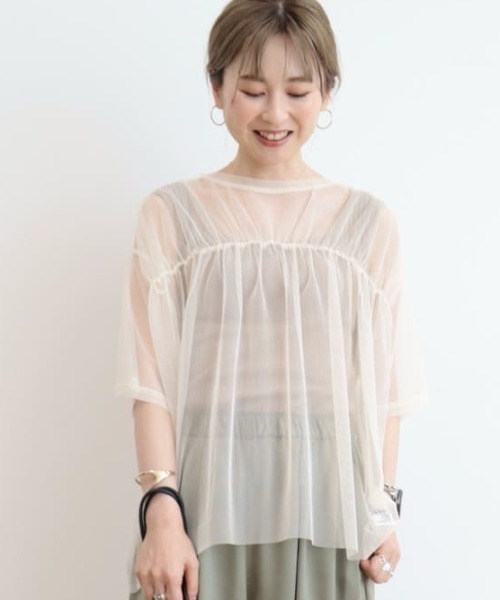 tシャツ オーバーチュールTシャツ レディース AMERICAN HOLIC tシャツ チュールオーバーサイズTシャツ
