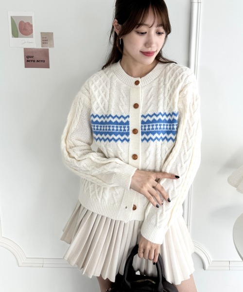 SOLLON.（ソルロン） カーディガン ノルディック柄ケーブル