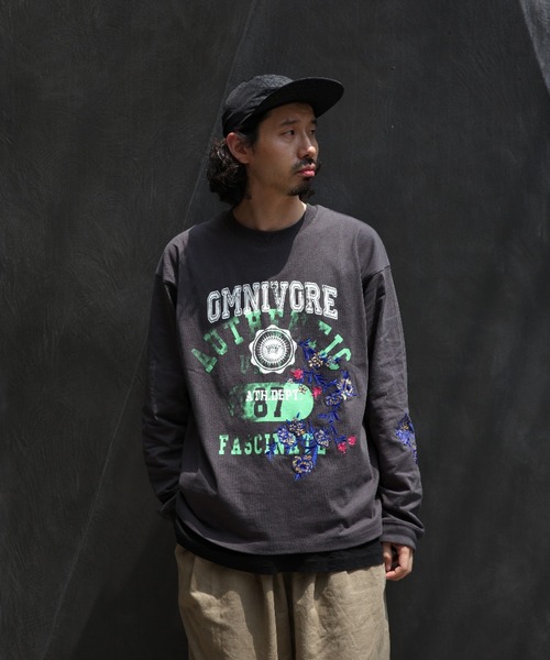 B omnivore／ビーオムニボー　ローンカシュクールオーバーブラウス BEAVER tシャツ B omnivore/ビーオムニボー L/S COLLEGE メンズ