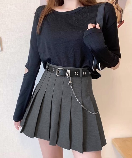 SELF PORTRAIT ハイウエストフリツミニスカト RS24117SKBL BLUE REMUR スカート ハイウエストプリーツミニスカート ベルト付き