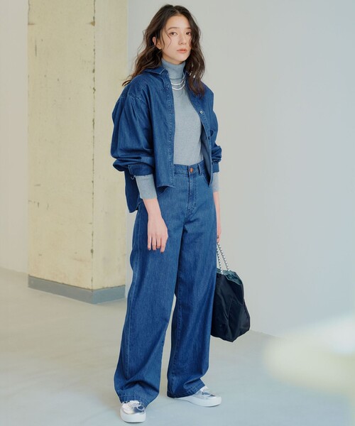 ブラウス シャツ 「Oggi3月号掲載/洗える」ライトダンガリー クロップド ボリュームスリーブ シャツ レディース 23区 ブラウス シャツ 「Oggi3月号掲載/洗える」ライト