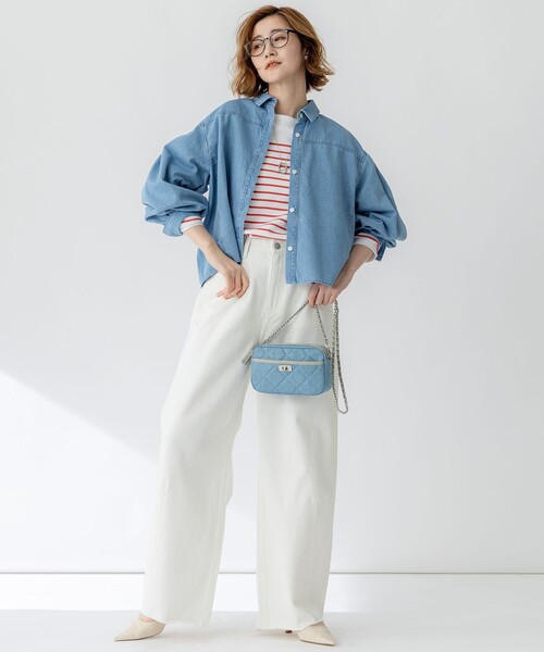 ブラウス シャツ 「Oggi3月号掲載/洗える」ライトダンガリー クロップド ボリュームスリーブ シャツ レディース 23区 ブラウス シャツ 「Oggi3月号掲載/洗える」ライト