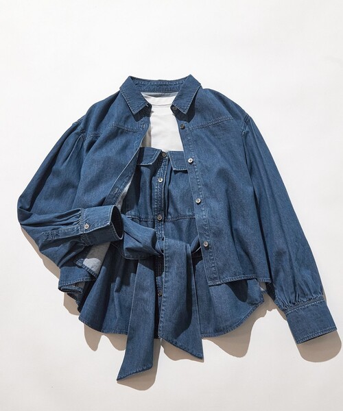 ブラウス シャツ 「Oggi3月号掲載/洗える」ライトダンガリー クロップド ボリュームスリーブ シャツ レディース 23区 ブラウス シャツ 「Oggi3月号掲載/洗える」ライト