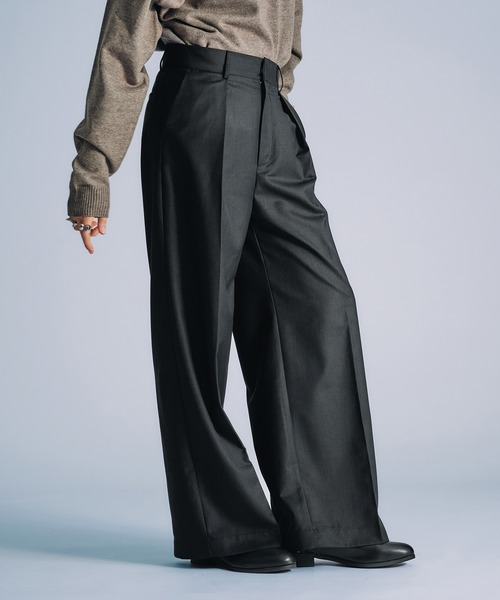 selle glant クロスタックワイドスラックスパンツ ブラック L selle glant スラックス CROSS TUCK WIDE SLACKS PANTS/クロス