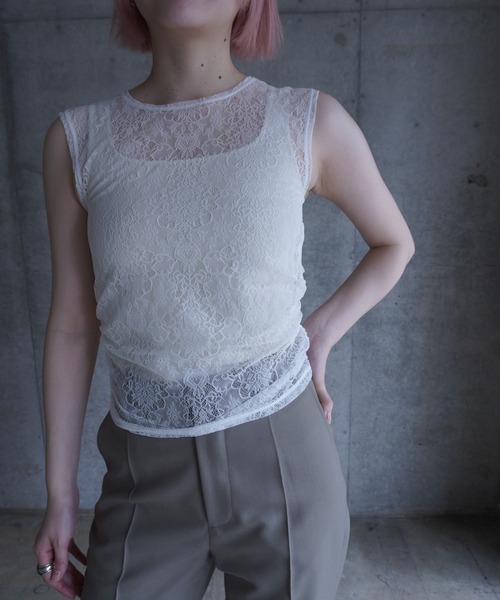 tシャツ STRETCH LACE SLEEVELESS TOP レディース