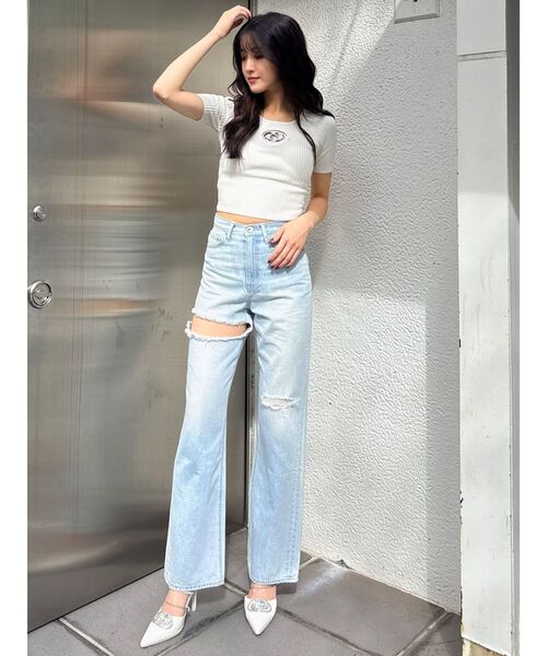未使用品タグ付きジェイダストレートワイドデニム パンツハイウエストＸＳ GYDA ジーンズ デニム デニムパンツ ハイウエストSIDE RIPPED