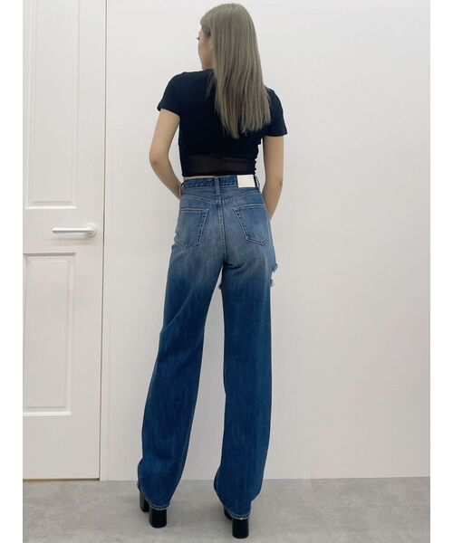 GYDA ジーンズ デニム デニムパンツ ハイウエストSIDE RIPPED
