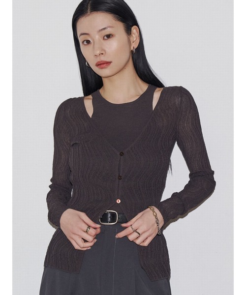 ニット セーター 「VEQUM」SHEER WAVING LAYER KNIT レディース