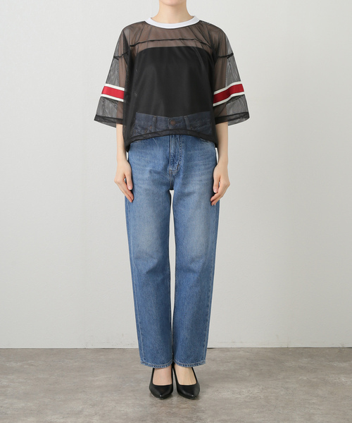ジョンメイソンスミス ジェーンスミス 25SS POLYESTER MESH FOOTBALL SHIRT カットソー メッシュ 38 黒 赤 白 /MI ■OS レディース JANE SMITH/ジェーンスミス】POLYESTER MESH FOOTBALL SHIRT