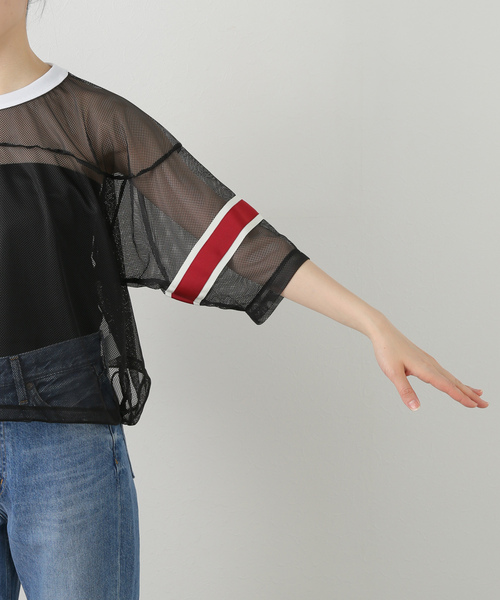 ジョンメイソンスミス ジェーンスミス 25SS POLYESTER MESH FOOTBALL SHIRT カットソー メッシュ 38 黒 赤 白 /MI ■OS レディース JANE SMITH/ジェーンスミス】POLYESTER MESH FOOTBALL SHIRT