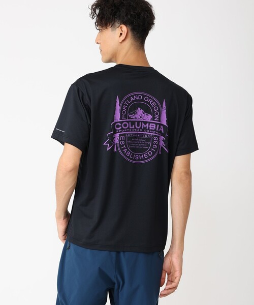 tシャツ Columbia／ハーパースパイア グラフィック ショートスリーブ Tシャツ／コロンビア／吸湿・速乾／UVカット／透けにくいピケ素材／ユニセ