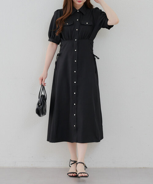 CHICWISH★レースアップボーリュームスリーブワンピース 2色☆ ANOTHER BRANCH OLIVE des ワンピース レースアップ前開き