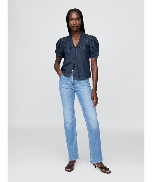 ブラウス シャツ デニム パフスリーブ カラーシャツ レディース GAP ブラウス シャツ デニム パフスリーブ カラーシャツ