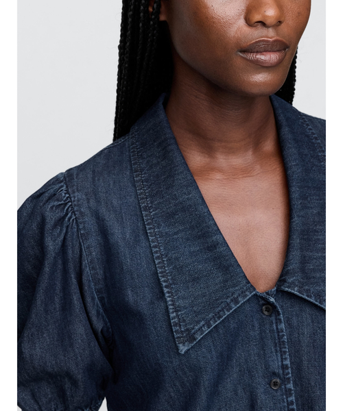 ブラウス シャツ デニム パフスリーブ カラーシャツ レディース GAP ブラウス シャツ デニム パフスリーブ カラーシャツ