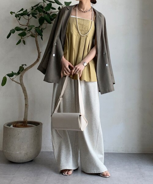 プリーツチュニックブラウスとキャミソールセット DouDou（ドゥドゥ） ブラウス シャツ プリーツチュニックキャミ