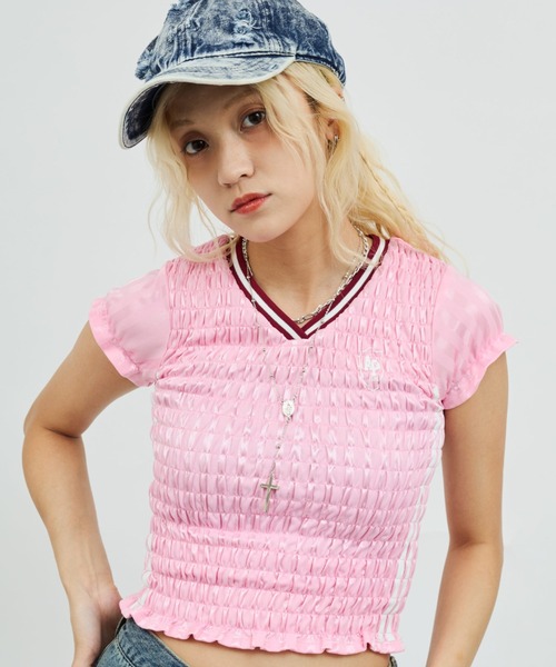 atmos girls tシャツ pink Shirring Mini Game Shirt / アトモス