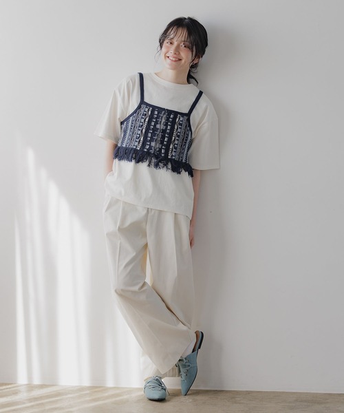 「niko and...」 半袖Tシャツ MEDIUM グリーン レディース