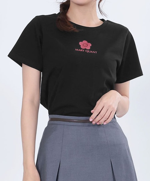 MARY QUANT ピンクグリッター ロゴ Tシャツ (ブラック) MARY QUANT tシャツ マリークワント mary quant ピンク