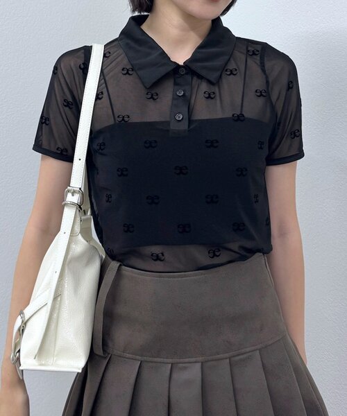 tシャツ 「mline」プリント チュールポロT レディース