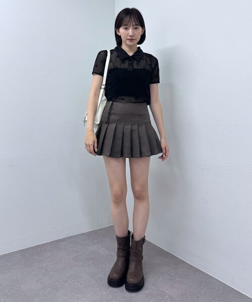 tシャツ 「mline」プリント チュールポロT レディース M-LINE tシャツ 「mline」プリント チュールポロT レディース