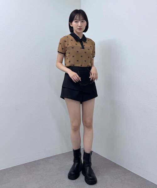 tシャツ 「mline」プリント チュールポロT レディース M-LINE tシャツ 「mline」プリント チュールポロT レディース