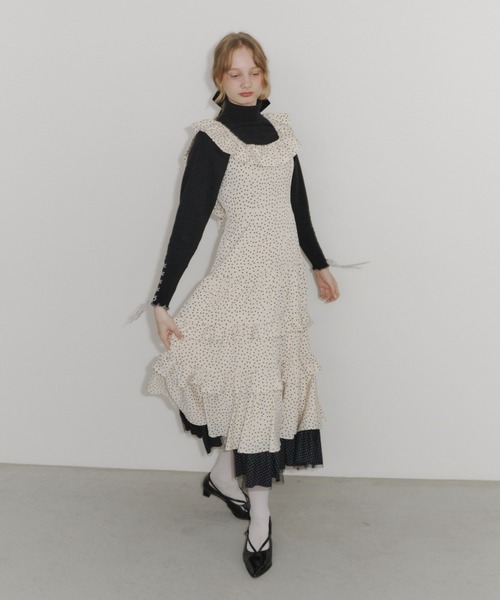 I*e様 idem フリルドットワンピース アイボリー パーティードレス ワンピース dot × many frill onepiece / フリル