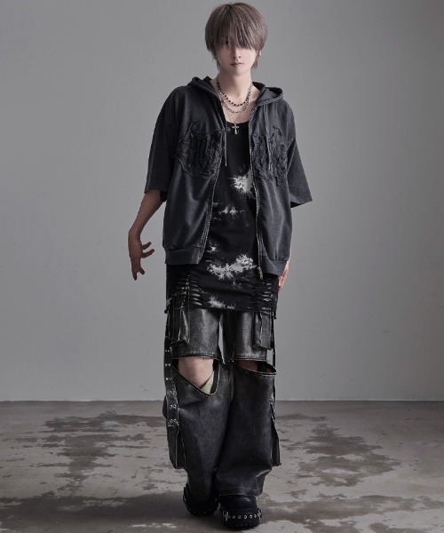 CavariA ブラック トレンチコート 46 SILVER BULLET パーカー 「CavariA/キャバリア」裏毛ケミカル