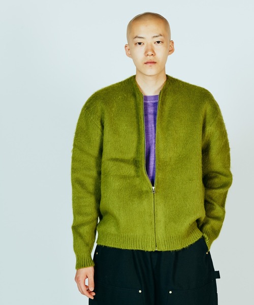 トップス TOWN CRAFT acrylic solid cardigan moss TOWN CRAFT acrylic solid cardigan moss